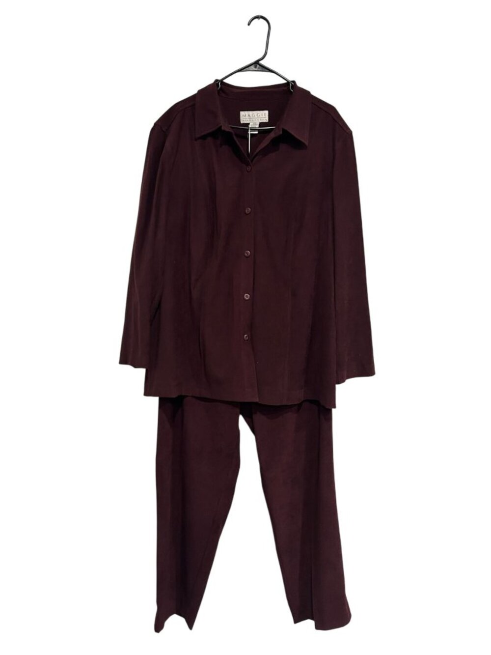 Maggie McNaughton 18W Burgundy 2-Piece Shirt Pants Set Retro Heritage Style